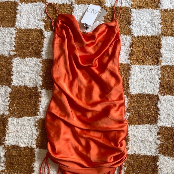 Zara Satin Effect Dress in Gorgeous Orange - Picture 6 of 8